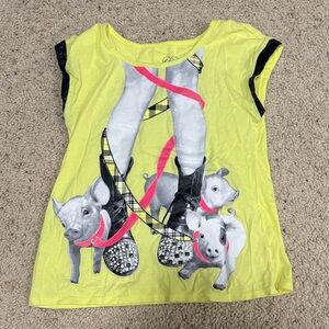 Justice Yellow Tee with Pig and Boot Design